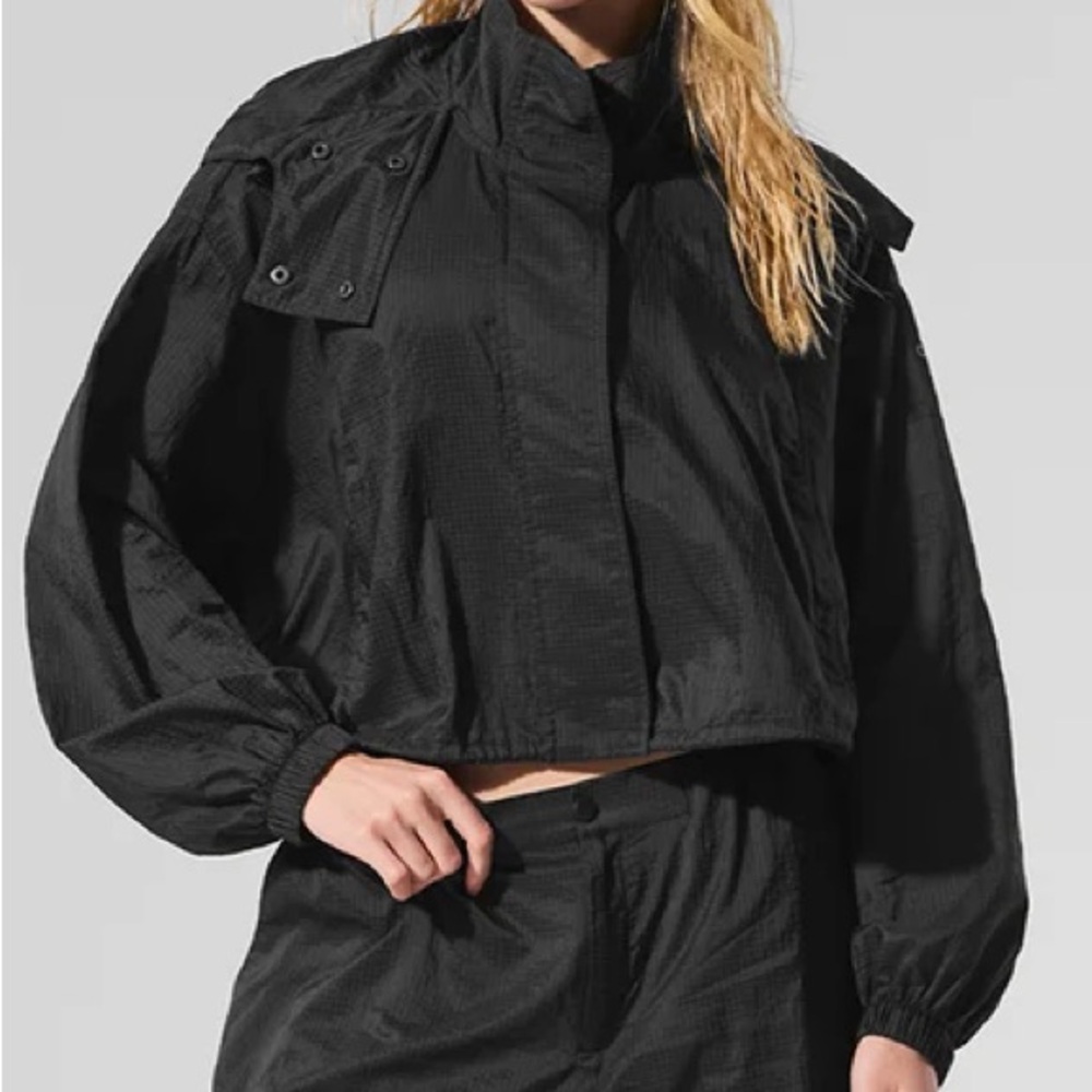 Alo Yoga Cropped Game Time Full Zip Jacket Black M